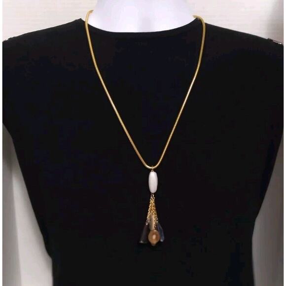 Vintage Necklace Seven Stones Tassel Pendant Goldtone Snake Chain 26 Inches - Picture 3 of 8